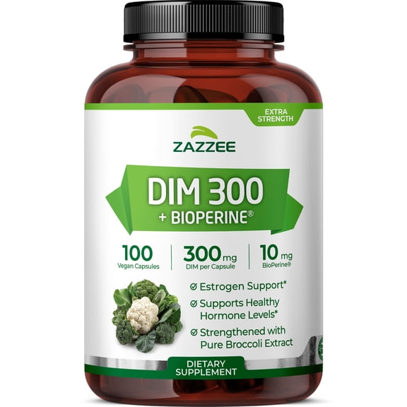 Zazzee DIM Hormone Balance 300 mg  100 Vegan Capsules  Enhanced with BioPerine & Broccoli Extract  Supports Estrogen Metabolism & Hormonal Wellness  Vegan  Non-GMO  Made in USA