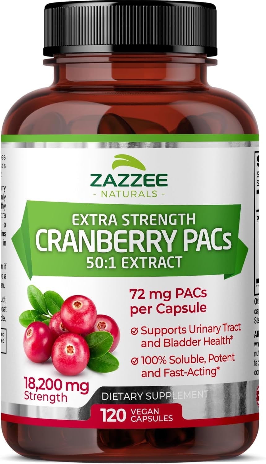 Zazzee Naturals Cranberry Supplement 72mg PACs Vegan Capsules 120