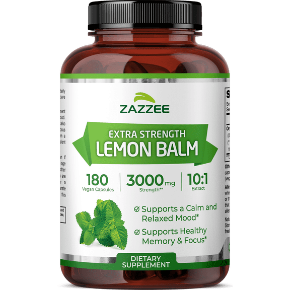 Zazzee Organic Lemon Balm 10:1 Extract 3000 mg Strength per Capsule 180 Vegan Capsules Supports Calm & Relaxation 6 Month Supply Standardized & Concentrated 10X Extract All-Natural Non-GM