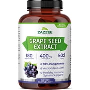Zazzee Grape Seed Extract 400 mg per Capsule – 180 Vegan Capsules – 50:1 Concentrated Extract – 95% Polyphenols – Supports Antioxidant & Immune Health – Vegan • Non-GMO • Made in USA
