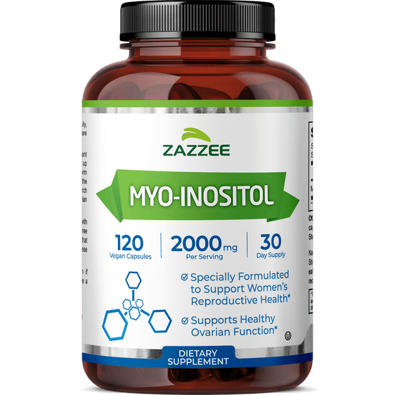 Zazzee Myo-Inositol 2,000 mg per Serving 120 Vegan Capsules Supports Reproductive Health Vegan Non-GMO Made in USA