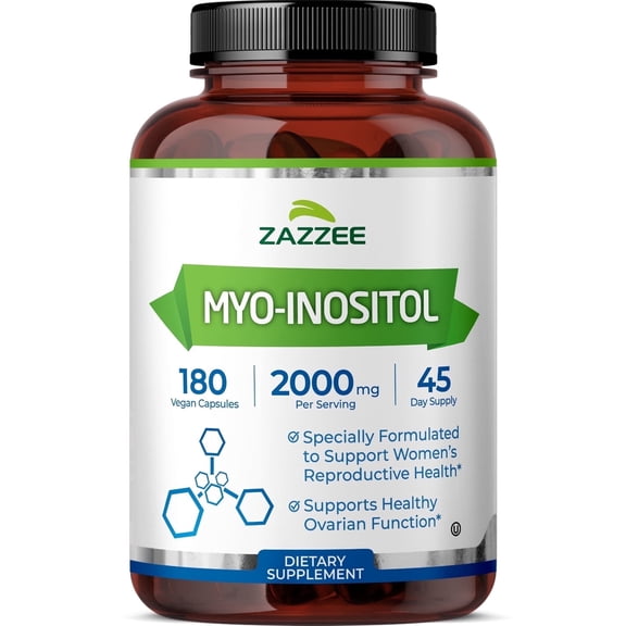 Zazzee Myo-Inositol 2,000 mg per Serving Vegan Capsules Supports Reproductive Health Vegan Non-GMO Made in USA