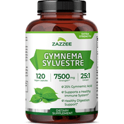Zazzee Organic Gymnema Sylvestre 25:1 Extract 7500 mg Strength – 120 Vegan Capsules – Standardized to 25% Gymnemic Acid – Supports Healthy Blood Sugar & Sugar-Craving Control – All-Natural • Non-GMO
