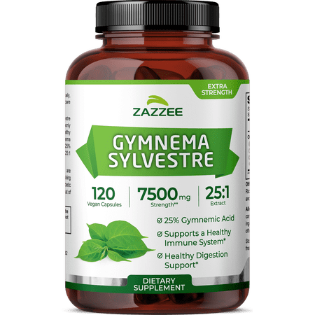 Zazzee Organic Gymnema Sylvestre 25:1 Extract 7500 mg Strength – 120 Vegan Capsules – Standardized to 25% Gymnemic Acid – Supports Healthy Blood Sugar & Sugar-Craving Control – All-Natural • Non-GMO