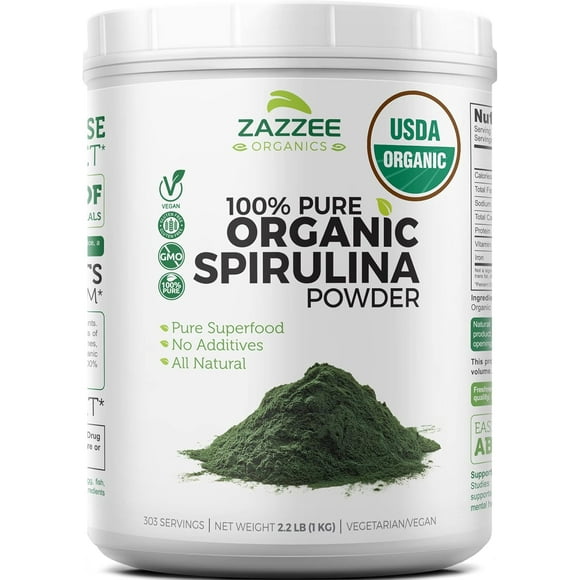 Zazzee Naturals Organic Spirulina Powder Pure, Vegan, and Gluten-Free Superfood Powder, 2.2 lbs