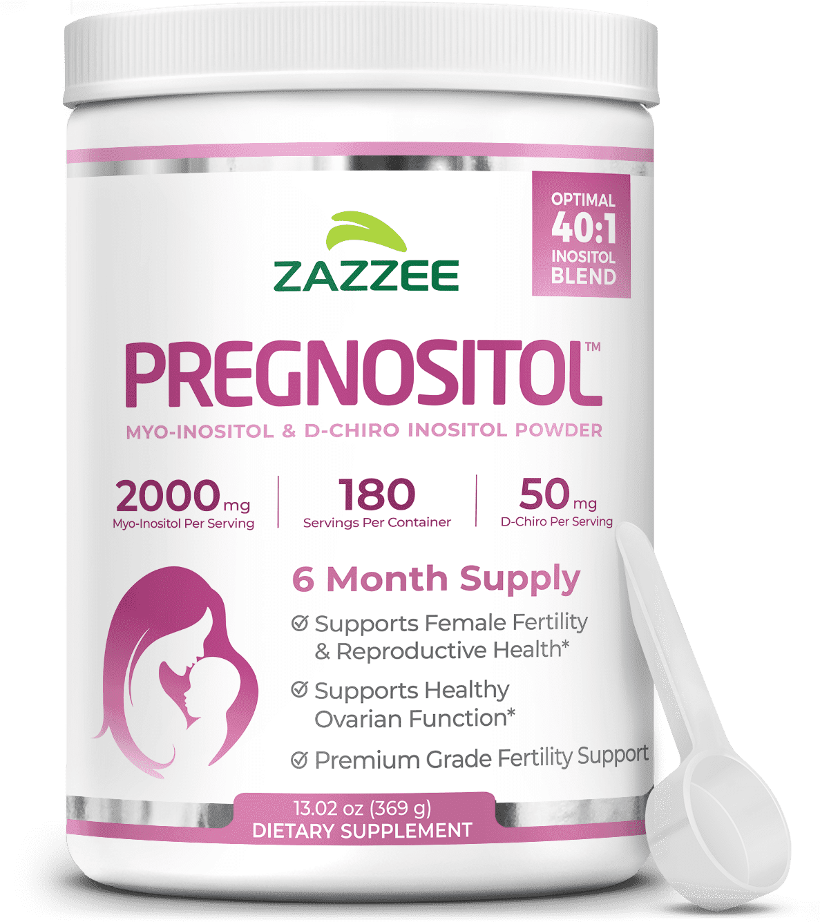 Zazzee PREGNOSITOL Powder – 6 Month Supply – 180 Servings – 2000 mg Myo-Inositol + D-Chiro Inositol 40:1 Fertility Blend – Includes Free Scoop for Exact Dosage – Fertility & Reproductive Health Suppo