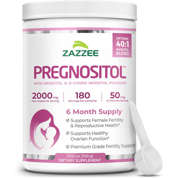Zazzee PREGNOSITOL Powder 6 Month Supply 180 Servings 2000 mg Myo-Inositol + D-Chiro Inositol 40:1 Fertility Blend Includes Free Scoop for Exact Dosage Fertility & Reproductive Health Suppo