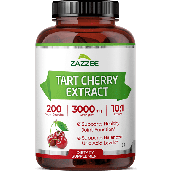 Zazzee Tart Cherry 10:1 Extract 3000 mg Strength  200 Vegan Capsules  Certified Kosher  Concentrated & Standardized 10X Extract  Antioxidant, Joint & Inflammation Support  All-Natural  Non-GMO