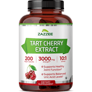Zazzee Tart Cherry 10:1 Extract 3000 mg Strength – 200 Vegan Capsules – Certified Kosher – Concentrated & Standardized 10X Extract – Antioxidant, Joint & Inflammation Support – All-Natural • Non-GMO