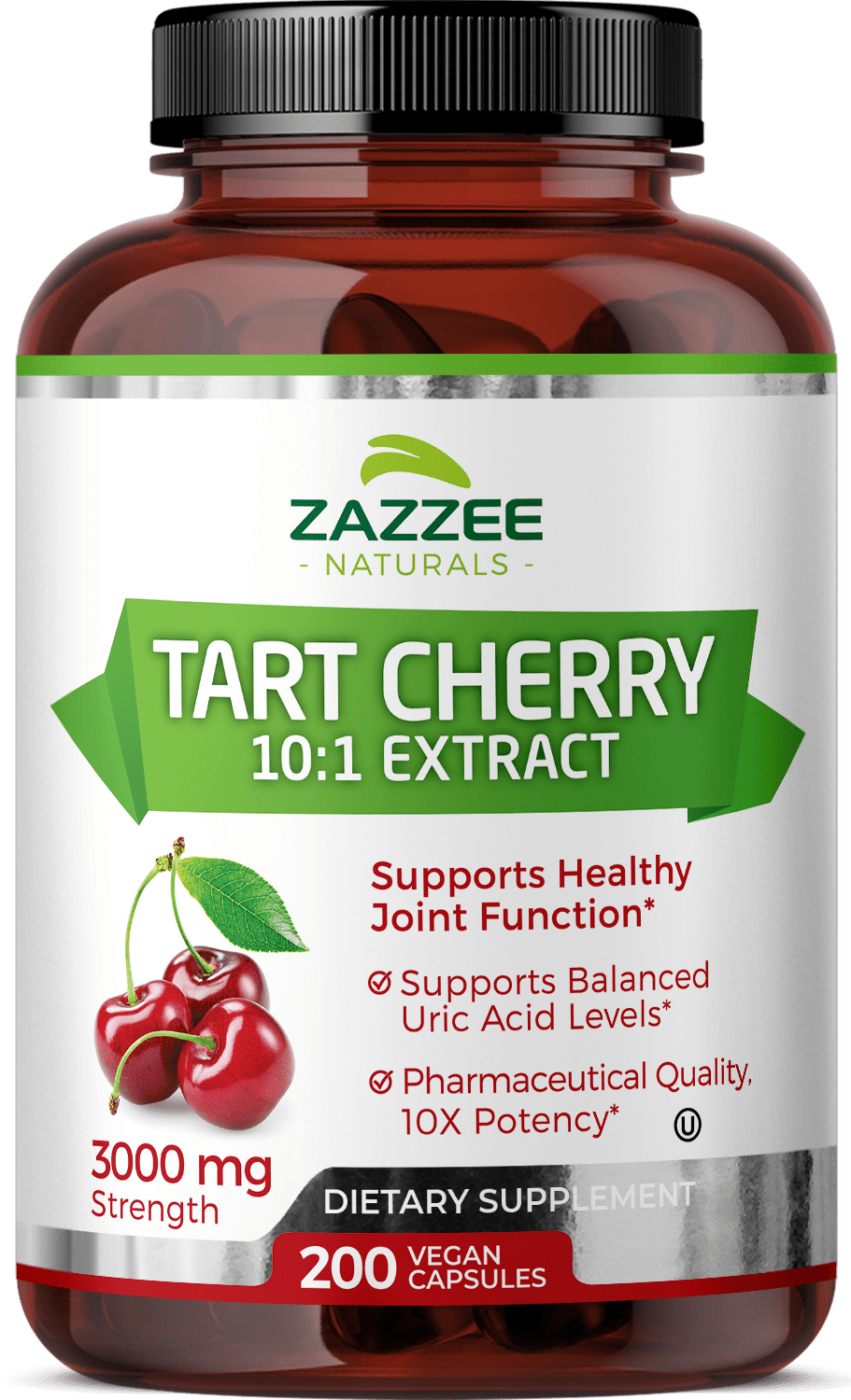 Zazzee Naturals Tart Cherry 10:1 Extract, 3000 mg Strength, 200 Vegan Capsules, Joint Supplement, Supports Balanced Uric Acid Levels, Antioxidant Support