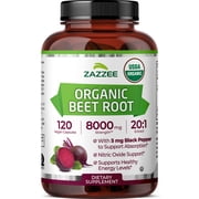 Zazzee USDA Organic Beet Root 8000 mg Strength – Supports Nitric Oxide & Energy – 20:1 Extract
