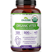 Zazzee USDA Organic Vitex 500 mg Strength – 120 Vegan Capsules – Concentrated 4X Extract – Supports Hormonal Balance & Cycle Support – Non-GMO • Kosher • Made in USA