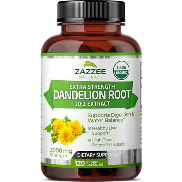 Zazzee USDA Organic Dandelion Root 101 Extract, 3000 mg Strength, 120