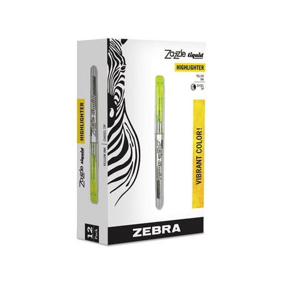 Zazzle Liquid Ink Highlighter Chisel Tip, Fluorescent Yellow, Dozen