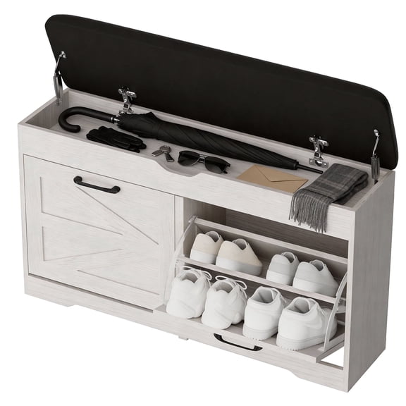 Zbaiol Shoe Storage Bench Cushion, Entryway Bench with Storage, End of Bed Shoe Benches, Small Shoe Rack Benches, Entry Way Shoes Cabinet for Entryway, Bedroom, Living Room, Farmhouse, White