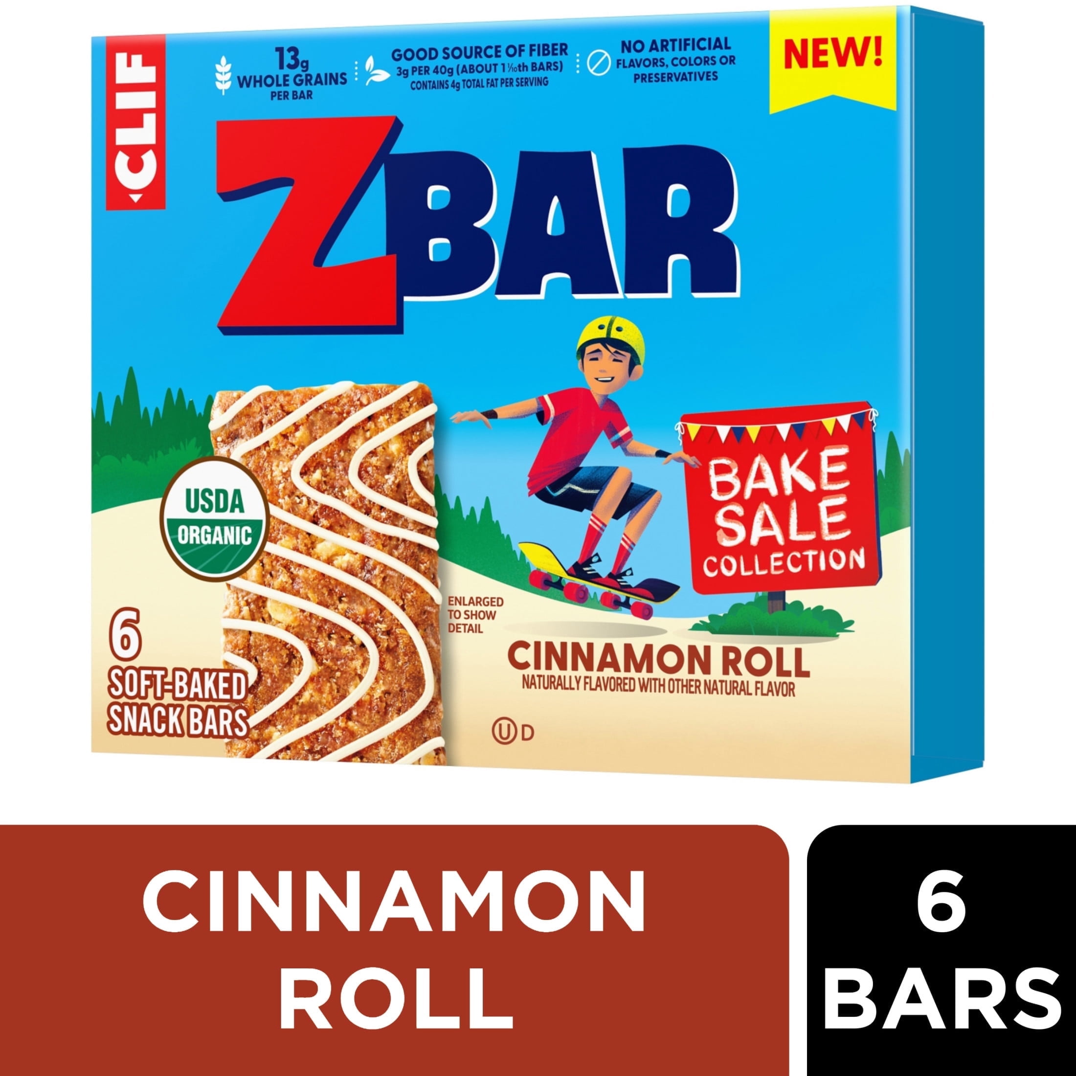 Zbar Bake Sale Cinnamon Roll Flavor Soft Baked Snack Bars, Organic Granola Bars, School Snacks, 6ct - pack of 4