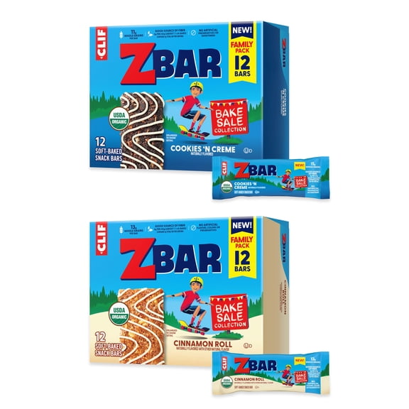 Zbar - Bake Sale Collection - Cookies 'N Creme and Cinnamon Roll Flavor - Soft Baked Snack Bars Variety Pack - Non-GMO - Whole Grains - USDA Organic Granola Bars (24 Pack)