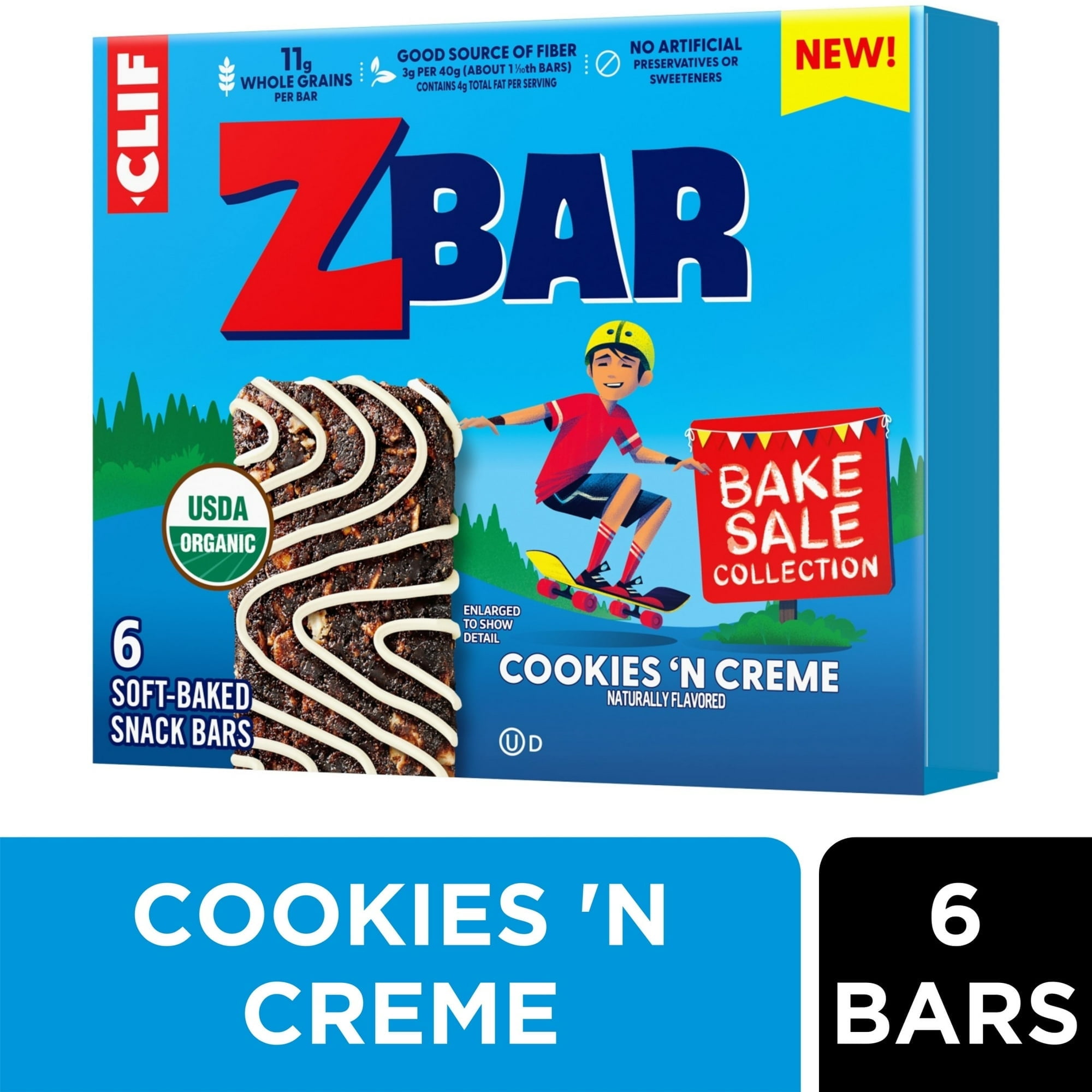 Zbar Bake Sale Collection Cookies 'N Creme Flavor Soft Baked Snack Bars, Organic Granola Bars, 6ct - pack of 2