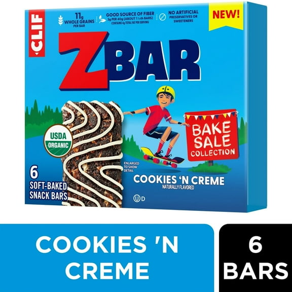 Zbar Bake Sale Cookies 'N Creme Soft Baked Snack Bars, Organic Granola Bars, School Snacks, 6ct