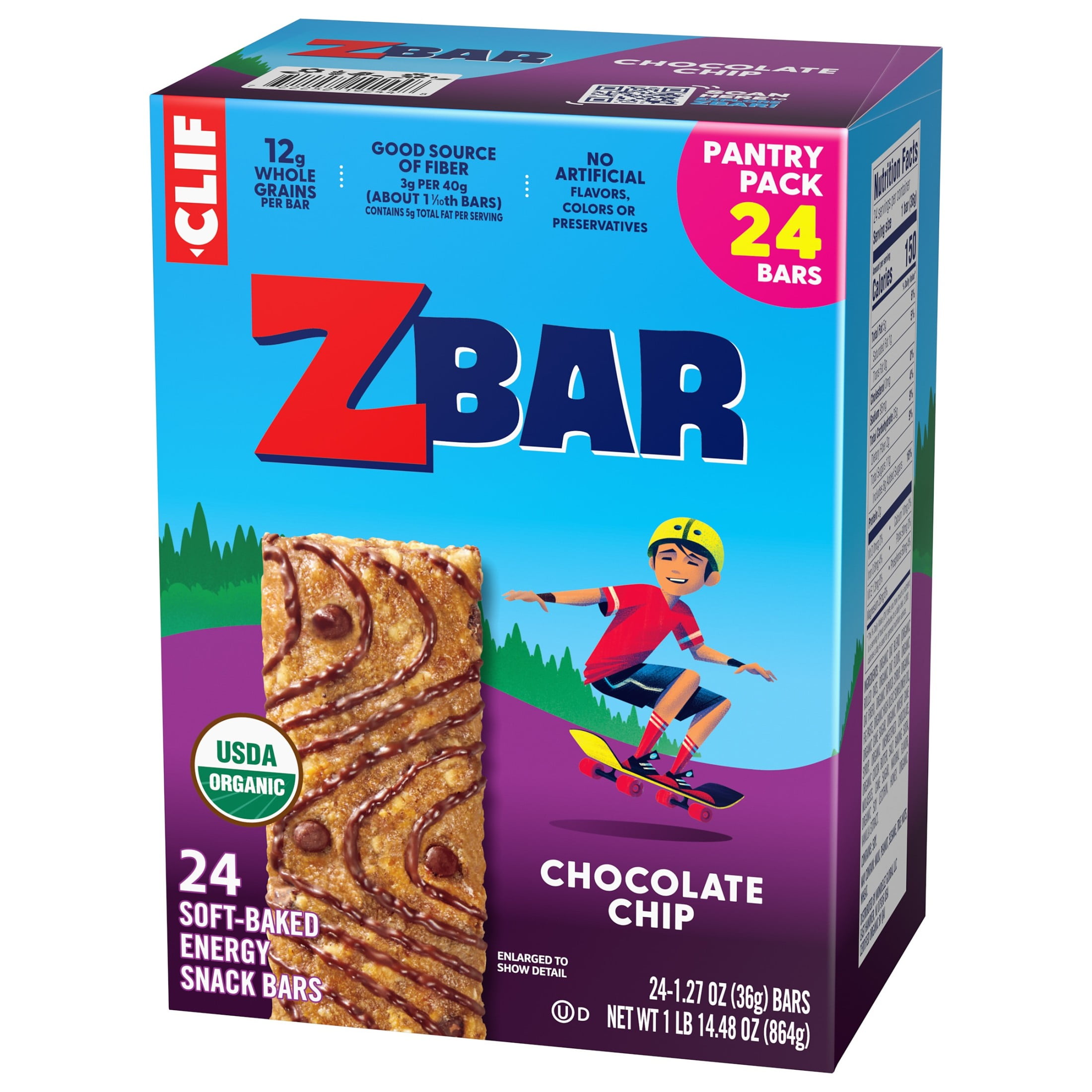 Zbar Chocolate Chip Flavor Soft Baked Snack Bars, Organic Granola Bars, 24ct