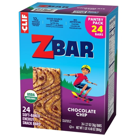 Zbar Chocolate Chip Flavor Soft Baked Snack Bars, Organic Granola Bars, 24ct