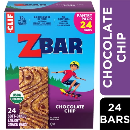 Zbar Chocolate Chip Soft-Baked Energy Snack Bars, Organic Granola Bars, Snacks for Kids, 24ct