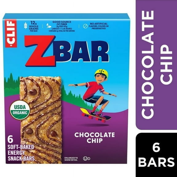 Zbar Chocolate Chip Flavor Soft Baked Snack Bars, Organic Granola Bars, 6ct