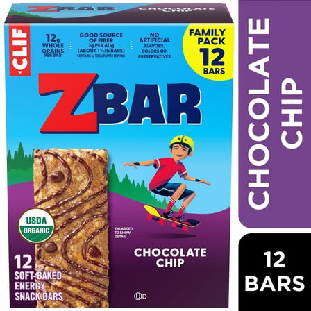 Zbar Chocolate Chip Flavor Soft Baked Snack Bars, Organic Granola Bars, 12ct