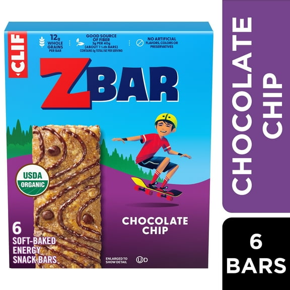Zbar Chocolate Chip Flavor Soft Baked Snack Bars, Organic Granola Bars, 6ct
