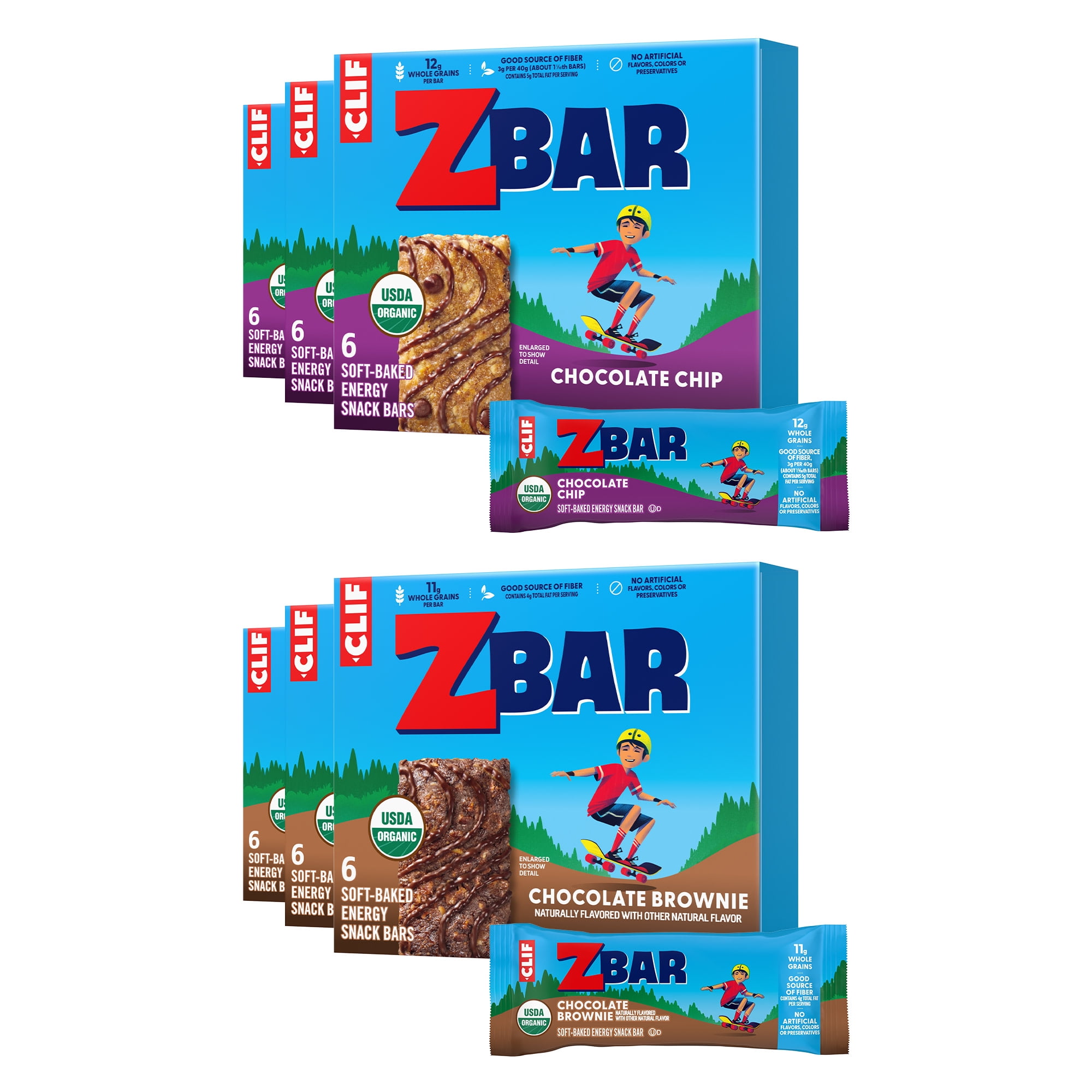 Zbar Chocolate Chip and Chocolate Brownie Flavor Soft Baked Snack Bars, Organic Granola Bars, 36ct