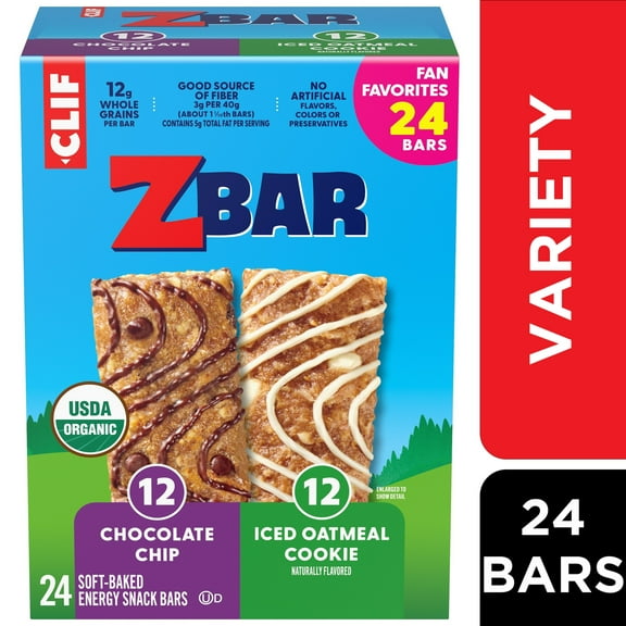 Zbar Chocolate Chip and Iced Oatmeal Cookie Flavor Soft Baked Snack Bars, Organic Granola Bars, 24ct