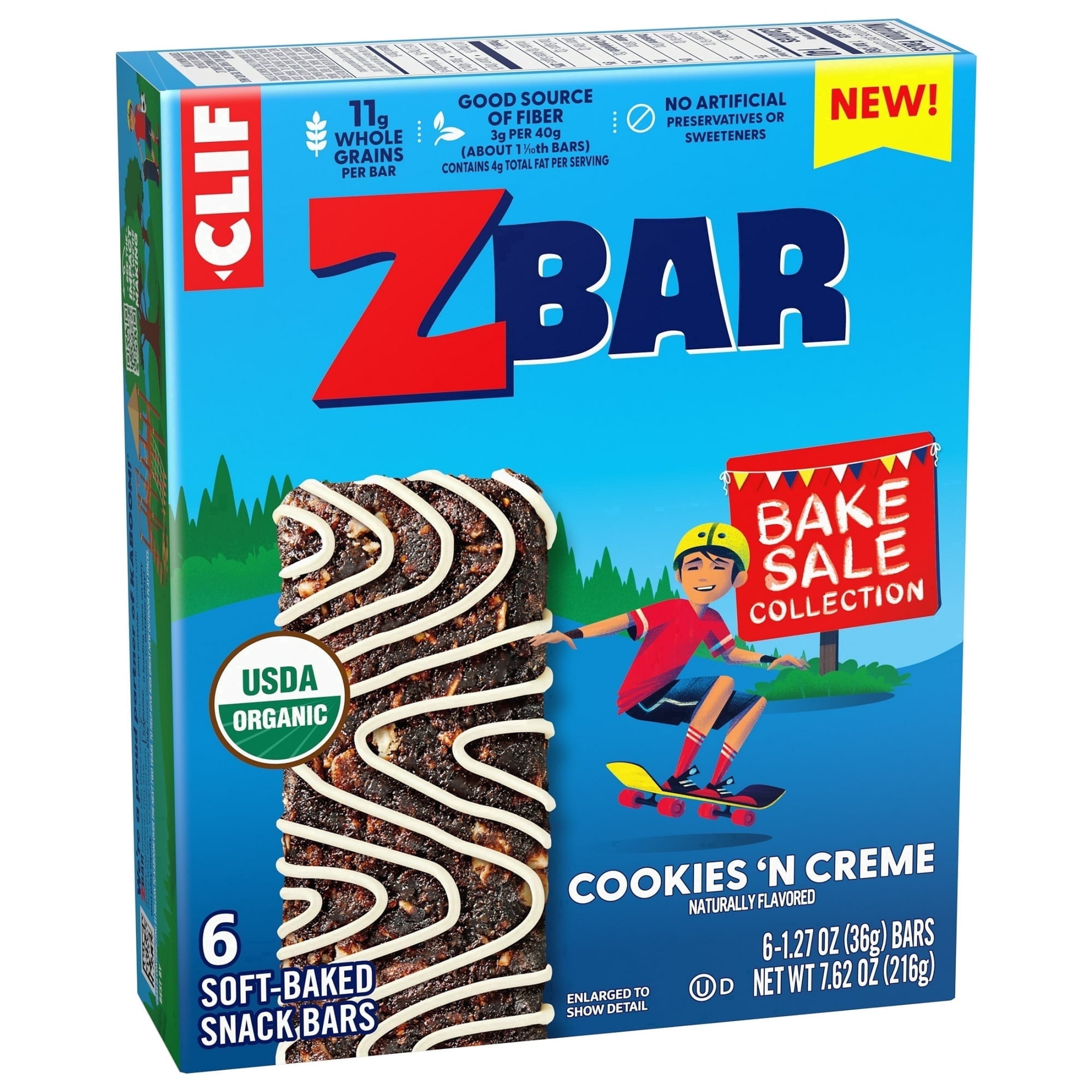 Zbar Cookies 'N Creme Soft-Baked Energy Snack Bars, Organic Granola Bars, Snacks for Kids, 6 Count