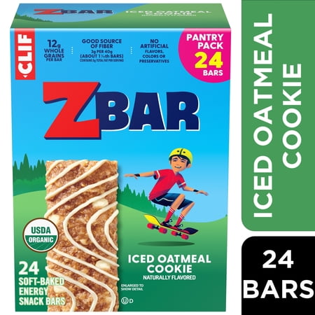Zbar Iced Oatmeal Cookie Soft-Baked Energy Snack Bars, Organic Granola Bars, Snacks for Kids, 24ct