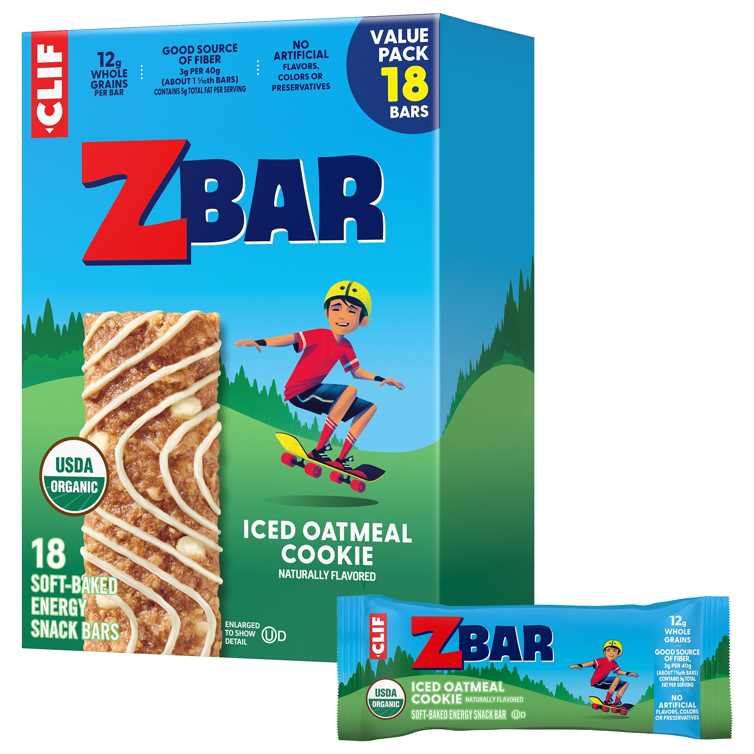 Zbar Iced Oatmeal Cookie Soft-Baked Energy Snack Bars, Organic Granola Bars, Snacks for Kids, 18 count