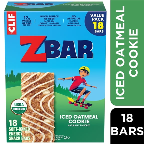 Zbar Iced Oatmeal Cookie Soft-Baked Energy Snack Bars, Organic Granola Bars, Snacks for Kids, 18 count