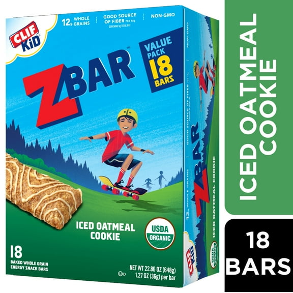 Zbar - Iced Oatmeal Cookie - Soft Baked Snack Bars - Non-GMO - 12g Whole Grains - USDA Organic Granola Bars (18 Pack)