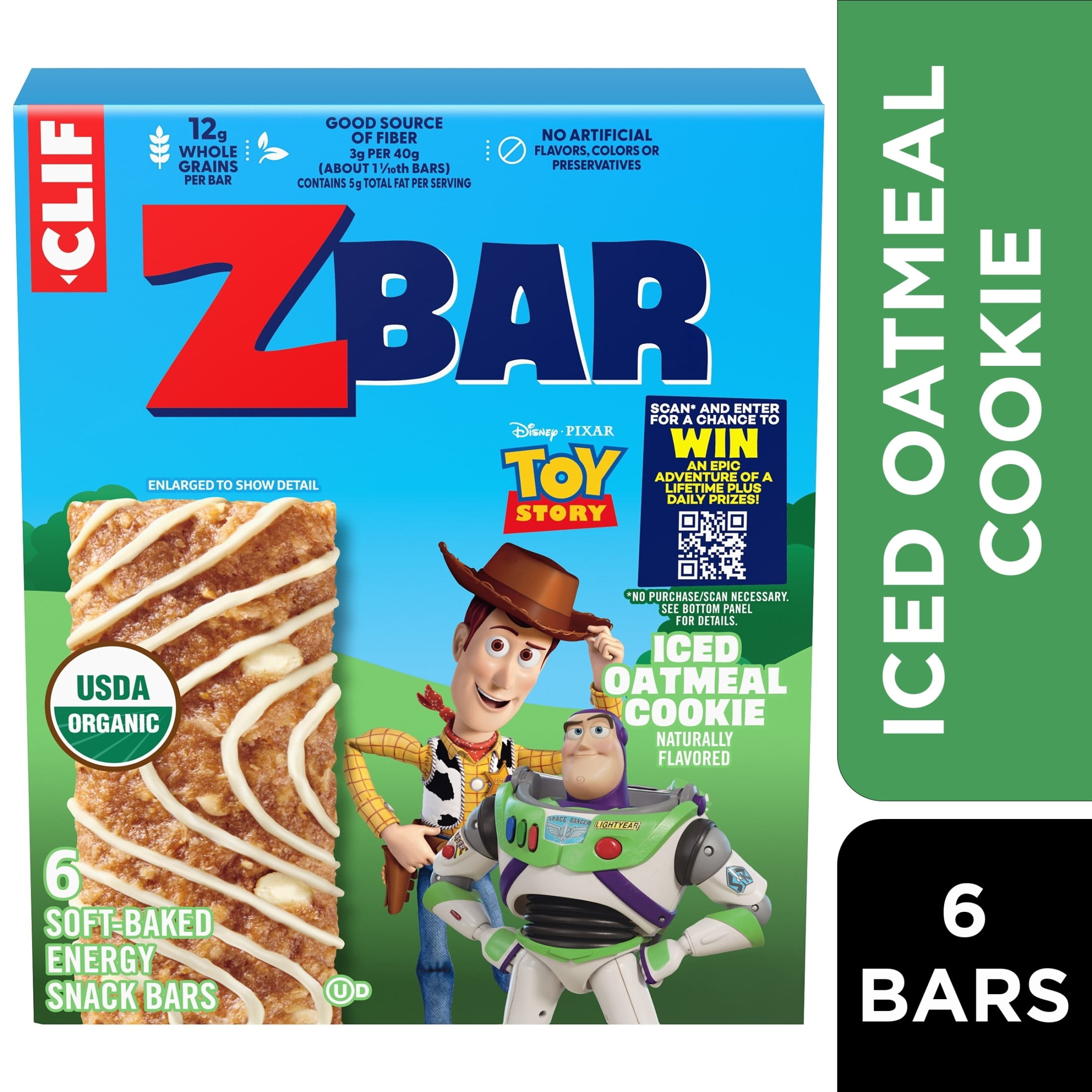 Zbar Iced Oatmeal Cookie Soft-Baked Energy Snack Bars, Organic Granola Bars, Snacks for Kids, 6ct