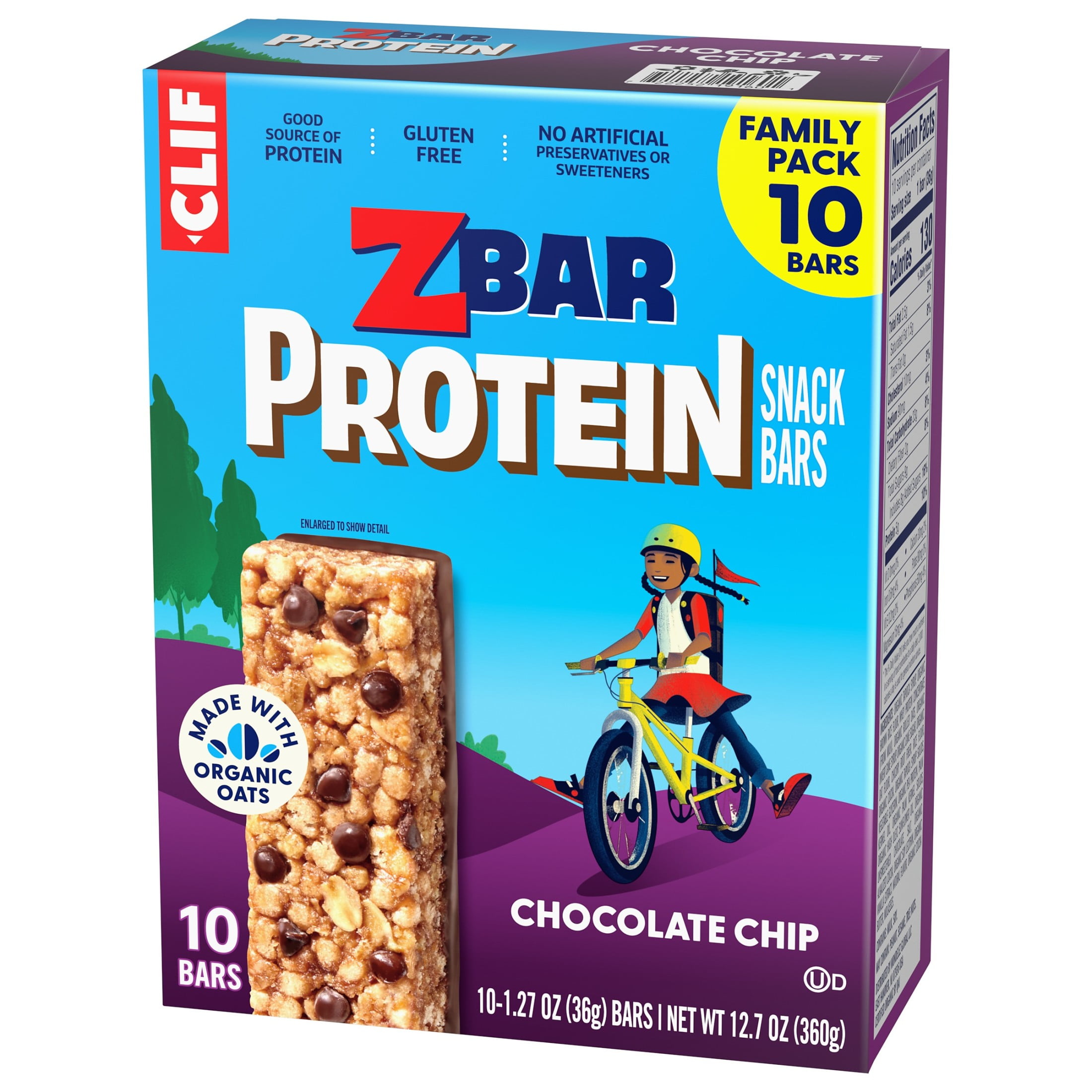 Zbar Protein Chocolate Chip Flavor Crispy Snack Bars, Gluten Free Protein Bars, 10ct