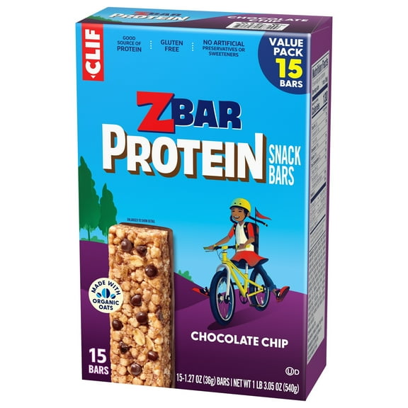 Zbar Protein Chocolate Chip Flavor Crispy Snack Bars, Gluten Free Protein Bars, 15ct