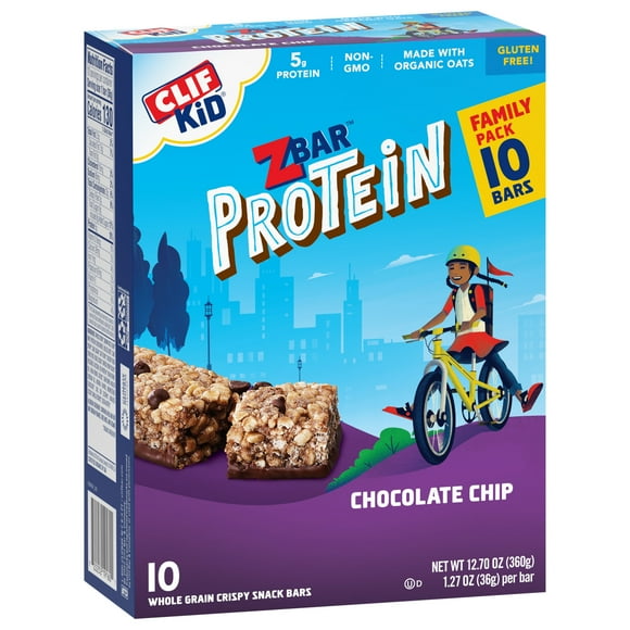 CLIF Kid Zbar Protein Chocolate Chip Crispy Whole Grain Snack Bars, 1.27 oz, 10 Count