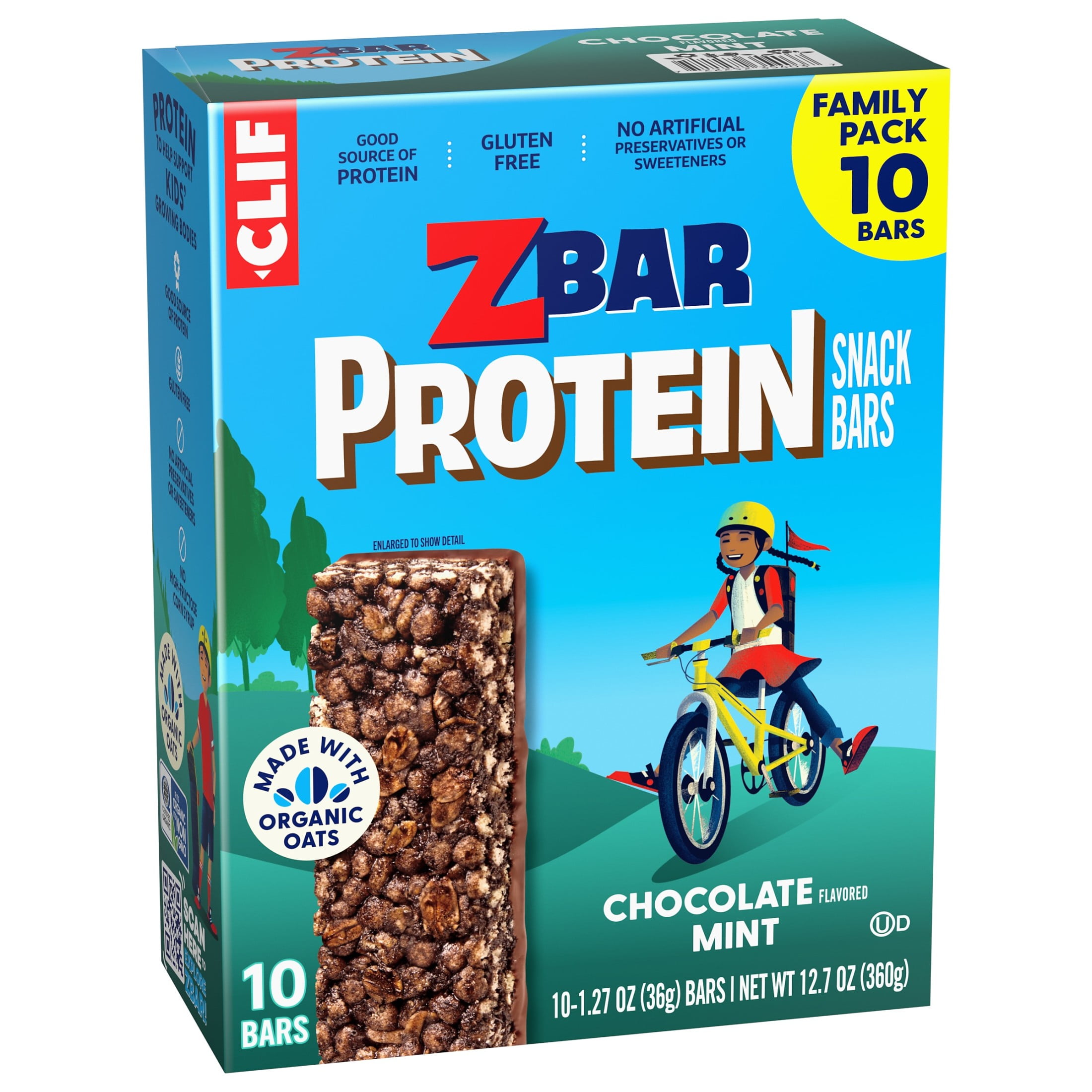 Clif Kid Zbar - Chocolate Mint Protein Bars, Organic Oats, Non-GMO, 5g, 1.27 oz. (10 Pack)