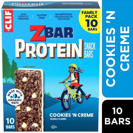 Zbar Protein Cookies 'n Creme Flavor Snack Bars, Gluten Free Protein Bars, Snacks for Kids, 10 count