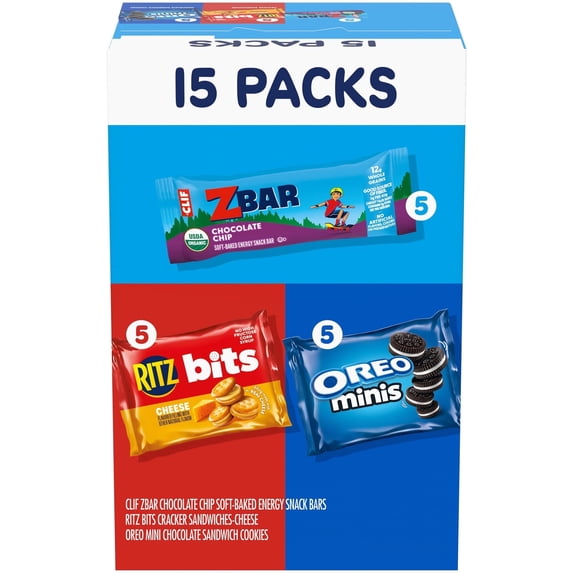 Zbar Snack Bars, RITZ Bits Crackers & OREO Mini Cookies, Variety Pack, 15 Snack Packs