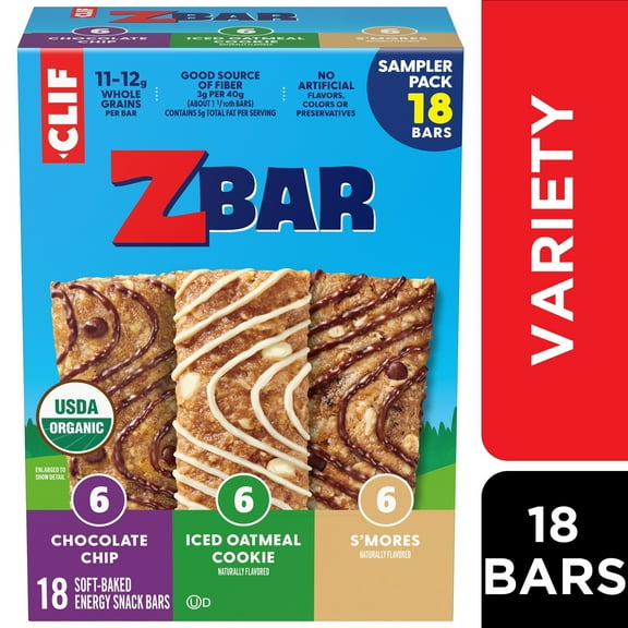 Zbar Soft Baked Snack Bars, Variety Pack, 3 Flavors, Organic Granola Bars, 18ct
