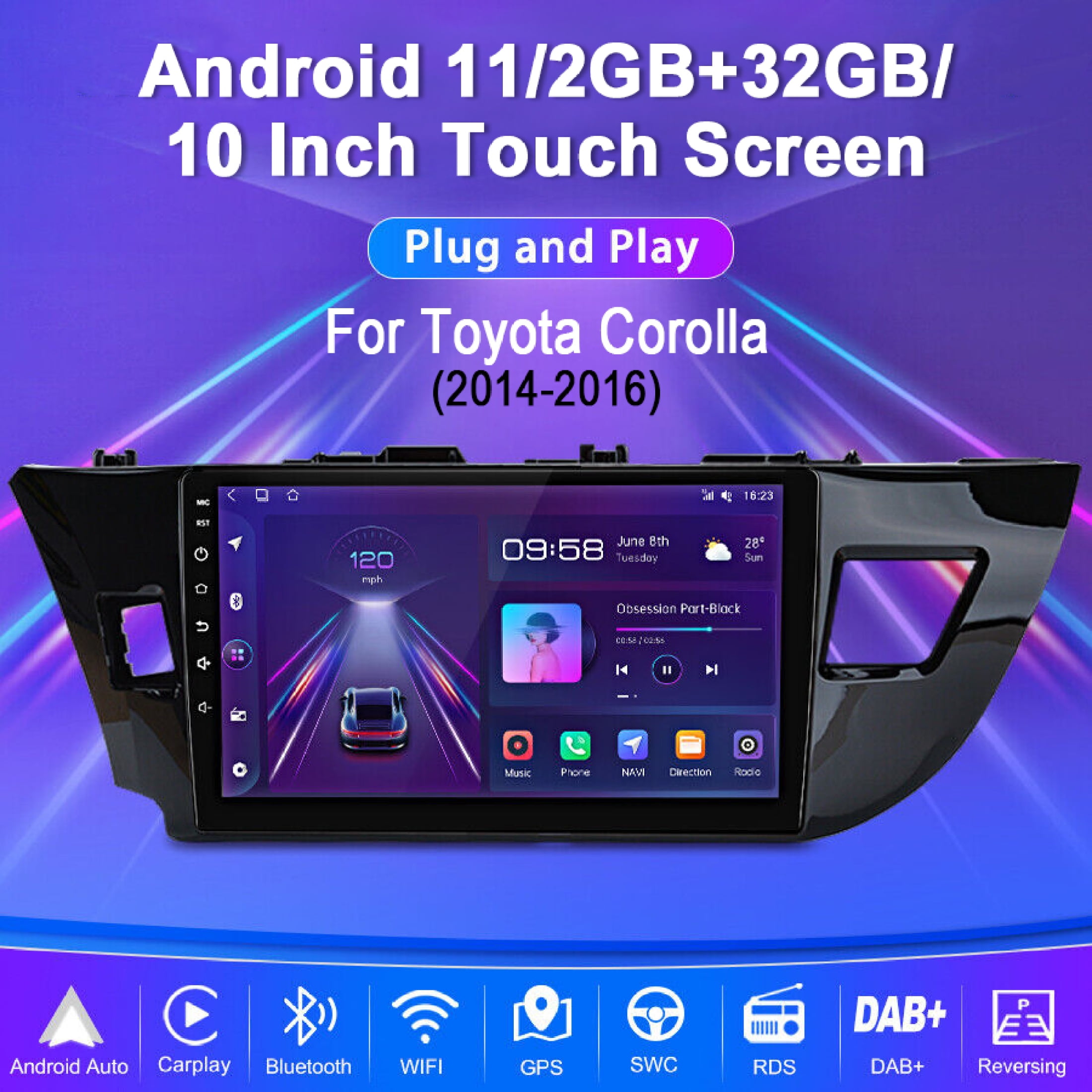  10.1 Inch Android 11 Double Din Car Stereo with Apple CarPlay  and Android Auto Touchscreen Wireless Bluetooth Car Radio with Navigation  Backup Camera RDS Microphone (2G+32G) : Electronics
