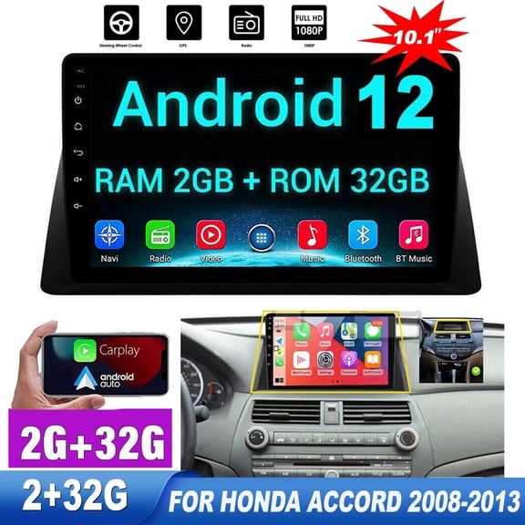 Zcargel 10.1 Inch Android 13.0 Car Stereo for Honda Accord 2008 2009 2010 2011 2012 2013 Support Wireless Carplay/Android Auto with Touchscreen WiFi GPS Navigation BT USB FM/RDS Camera