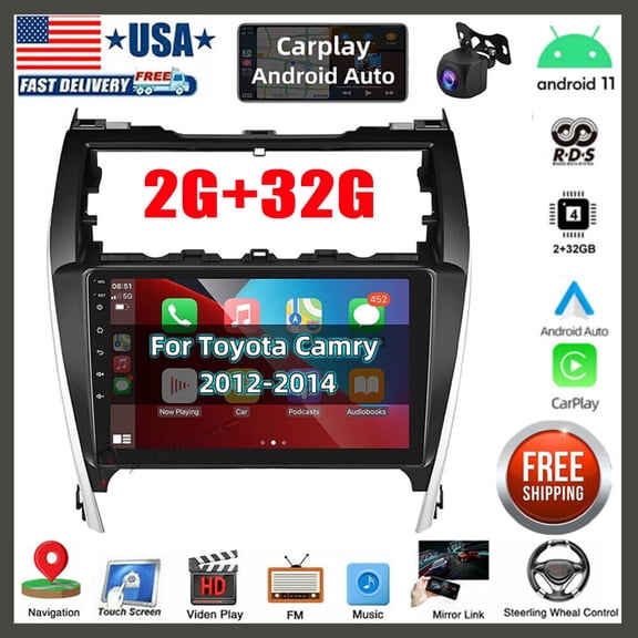 Zcargel 10.1 Inch Car Stereo Radio for Toyota Camry 2012 2013 2014 Android 13.0 Apple Carplay Android Auto GPS SWC Split Screen WiFi DSP Hi-Fi Car Audio Receivers Camera 2+32GB