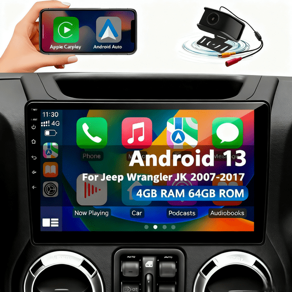 Zcargel 10in Android 13 Car Stereo Double Din with Wireless CarPlay & Android Auto, Carplay Screen for Car, Backup Camera, Bluetooth WiFi FM/RDS, Head Unit Car In-Dash for Jeep Wrangler JK 2007-2017