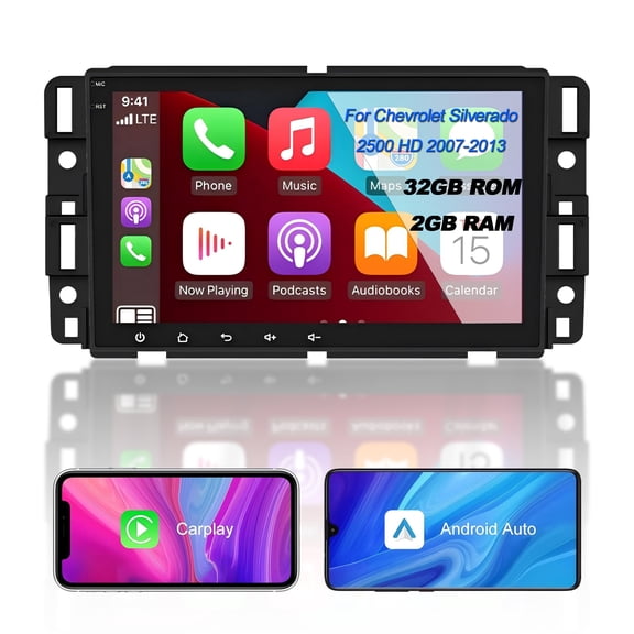 Zcargel 2+32G Car Stereo for Chevrolet Silverado 2500 HD 2007-2013 with Carplay Android Auto 8" Touch Screen Car Radio with GPS Navigation Bluetooth Wifi FM SWC Split Screen