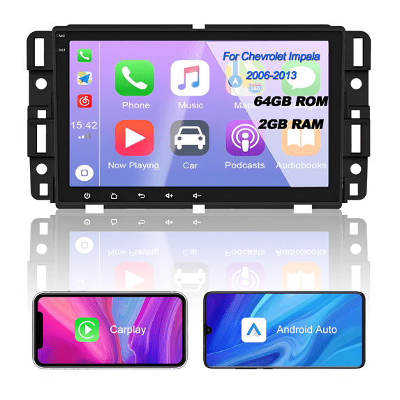 Zcargel 2+64G Car Stereo for Chevrolet Impala 2006-2013 with Carplay Android Auto 8" Touch Screen Car Radio with GPS Navigation Bluetooth Wifi FM SWC Split Screen